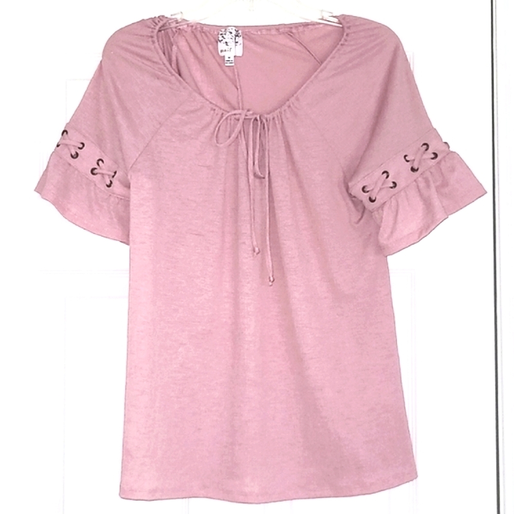 Pale Pink Top Tie Neck Detail on Sleeves Medium